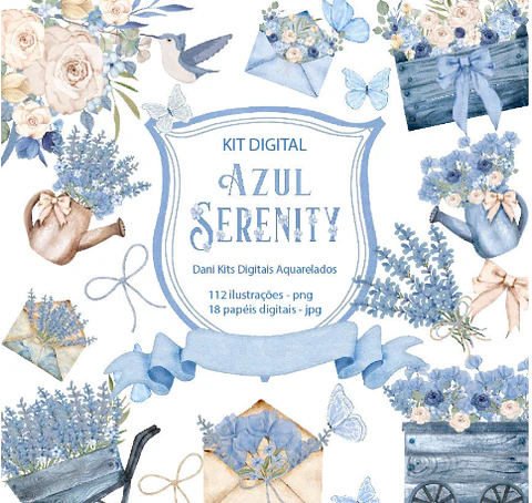 Kit Digital Azul Setenity  Aquarelado em Png