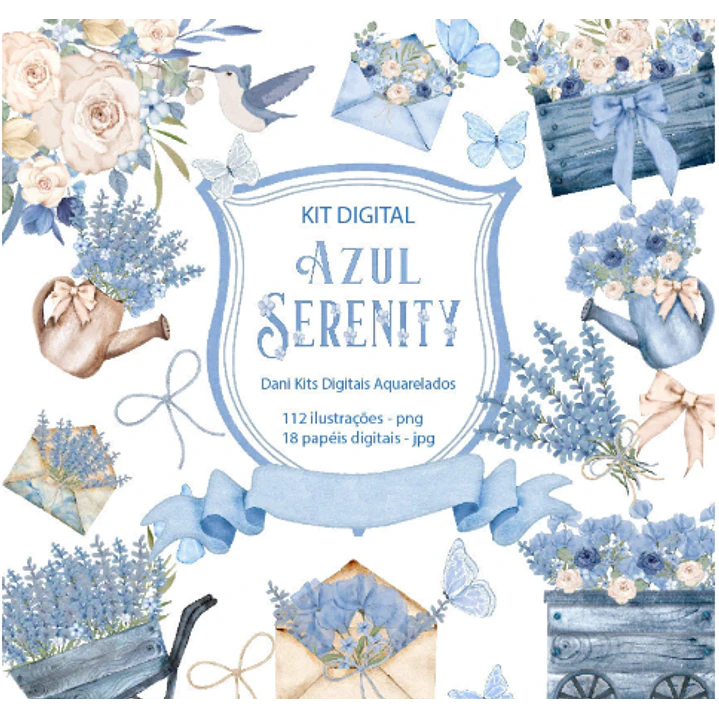 Kit Digital Azul Setenity  Aquarelado em Png 1