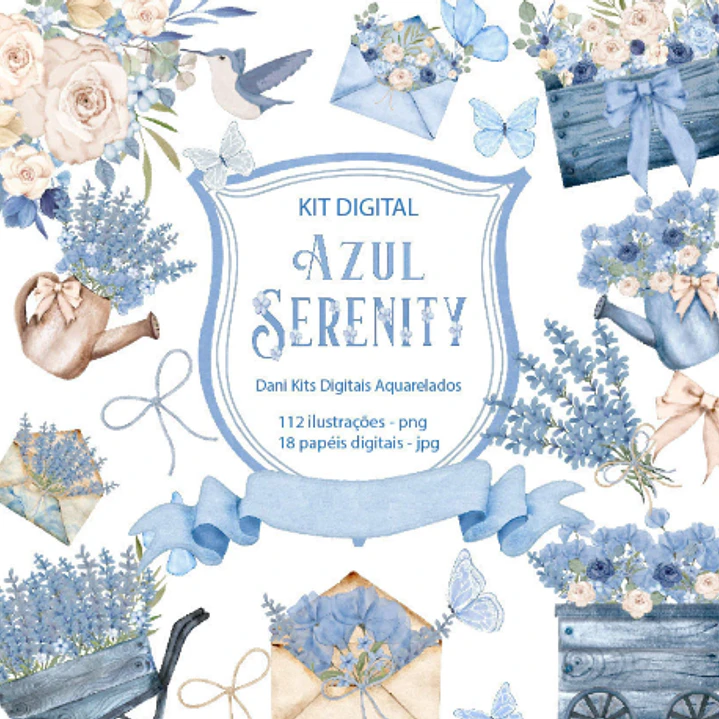 Kit Digital Azul Setenity  Aquarelado em Png 1