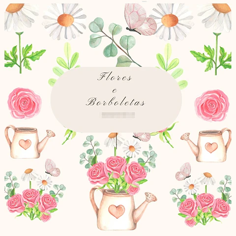 Kit Digital Flores e Borboletas Aquarelado em Png