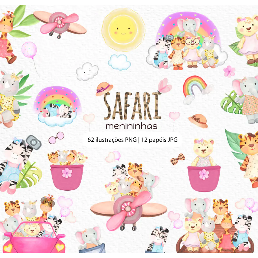 Kit Digital Safari Menininhas Aquarelado em Png 1