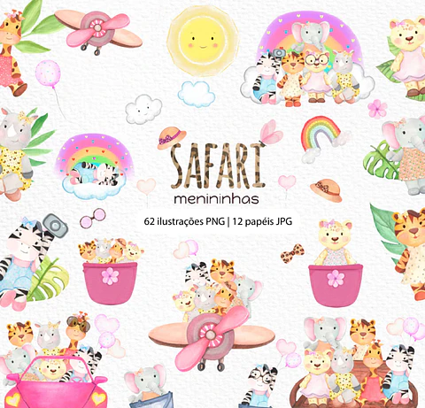 Kit Digital Safari Menininhas Aquarelado em Png