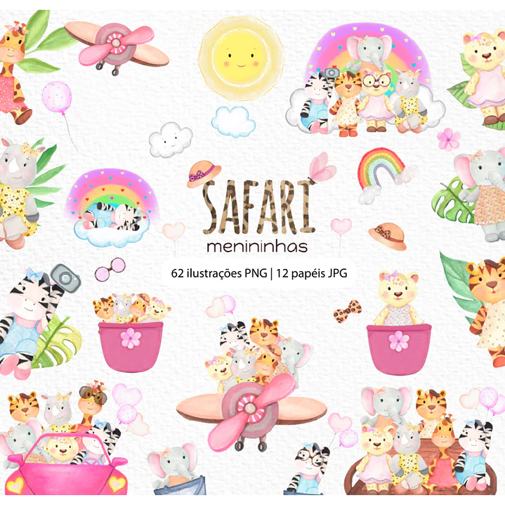Kit Digital Safari Menininhas Aquarelado em Png 1