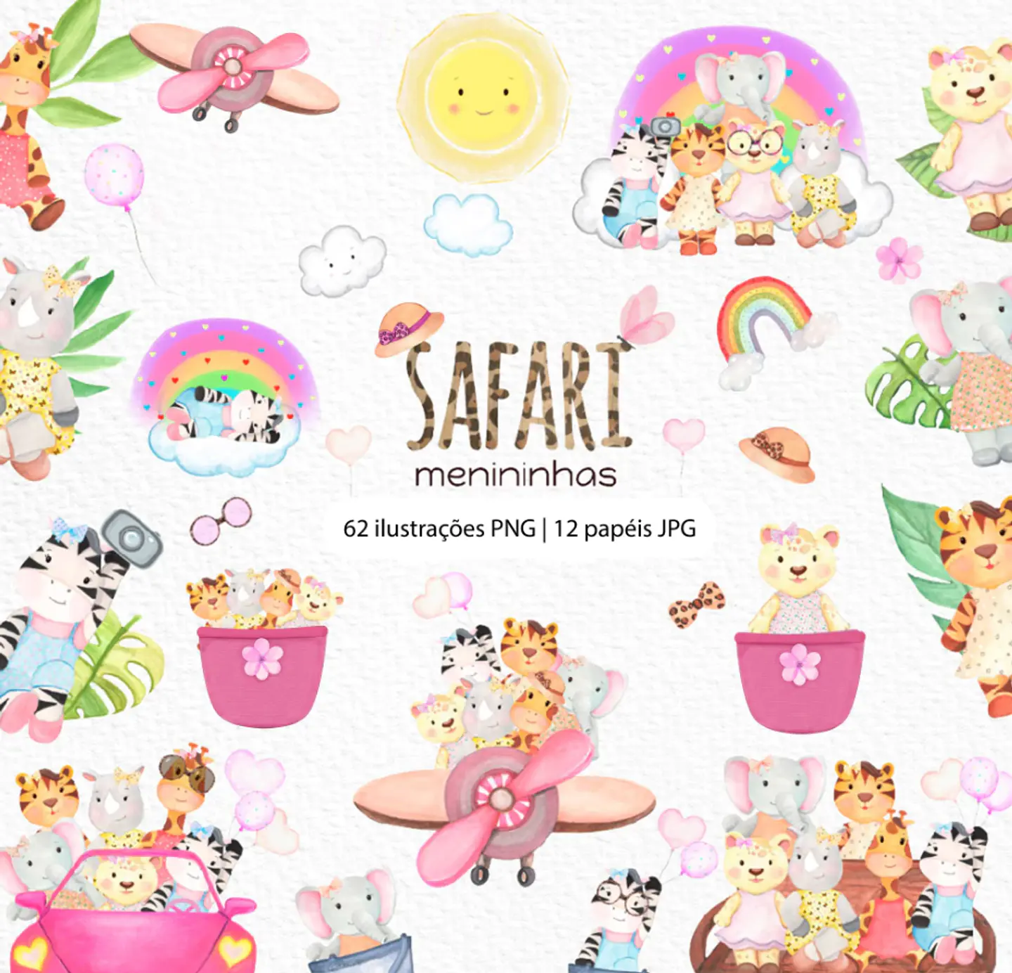 Kit Digital Safari Menininhas Aquarelado em Png 1