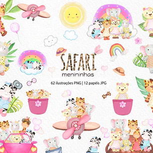 Kit Digital Safari Menininhas Aquarelado em Png