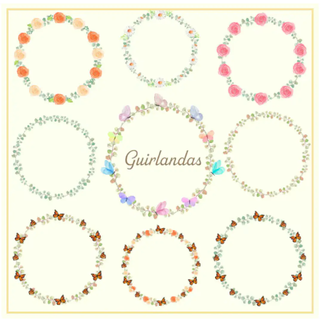 Kit Digital Guirlandas e Arranjos Aquarelado em Png 1