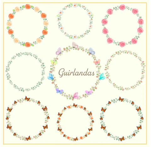 Kit Digital Guirlandas e Arranjos Aquarelado em Png