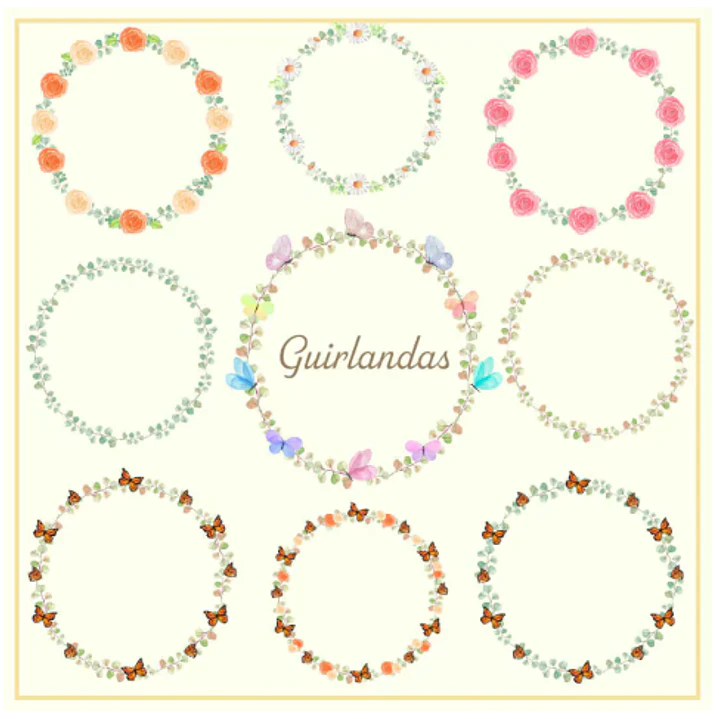 Kit Digital Guirlandas e Arranjos Aquarelado em Png 1