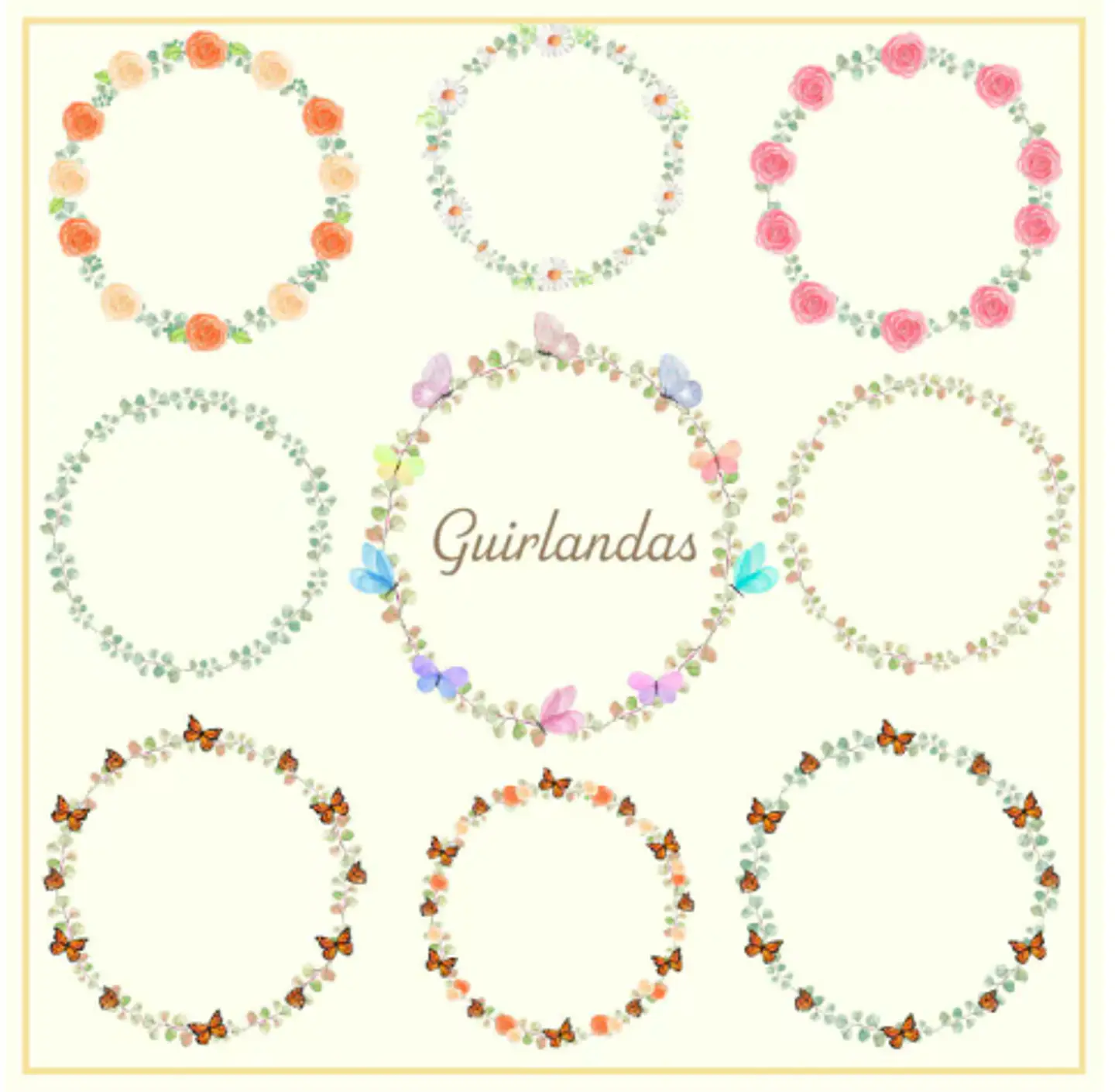 Kit Digital Guirlandas e Arranjos Aquarelado em Png 1