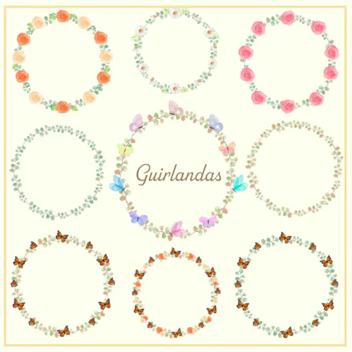 Kit Digital Guirlandas e Arranjos Aquarelado em Png 1