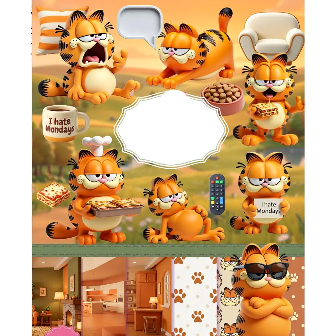 Kit Digital Garfield 3D em Png 1