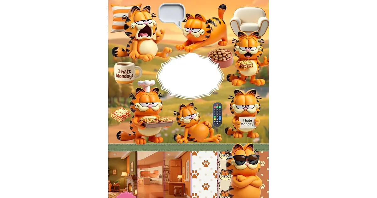 Kit Digital Garfield 3D em Png