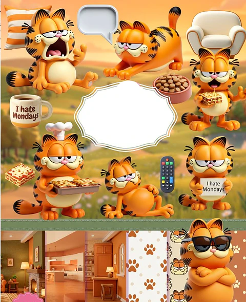 Kit Digital Garfield 3D em Png