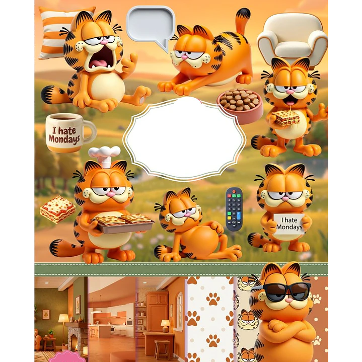 Kit Digital Garfield 3D em Png 1
