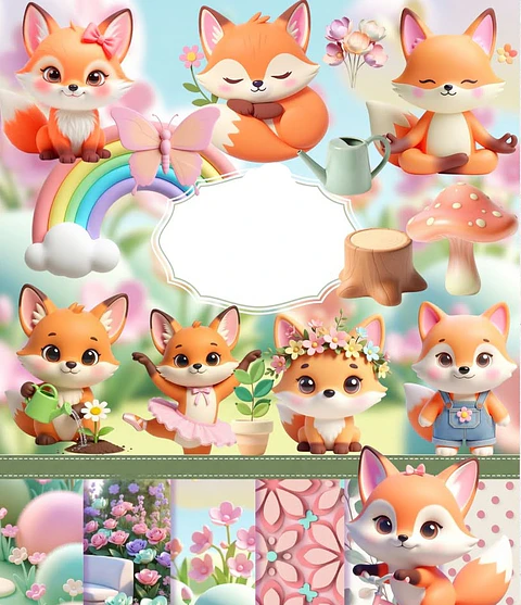 Kit Digital Raposinha 3D em Png