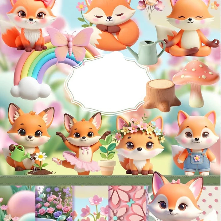 Kit Digital Raposinha 3D em Png 1