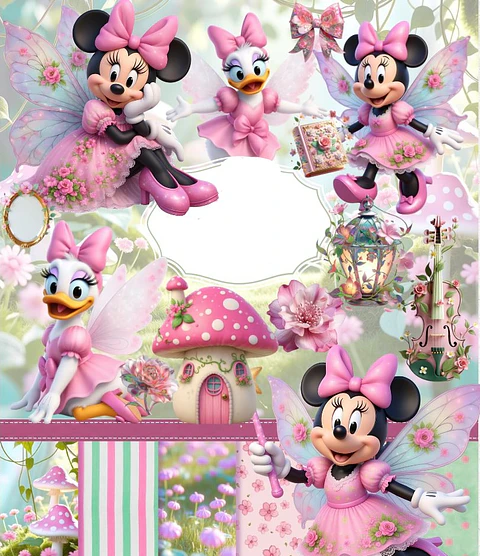 Kit Digital Minie Fada Rosa em Png