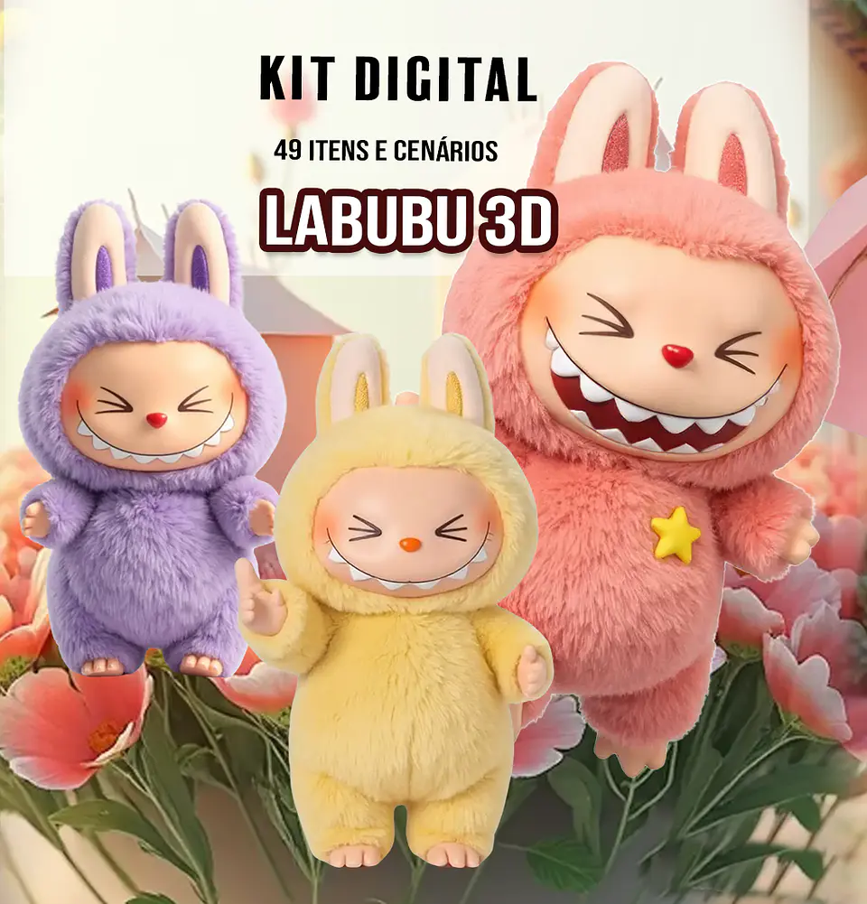 Kit Digital Labubu 3d em Png 1