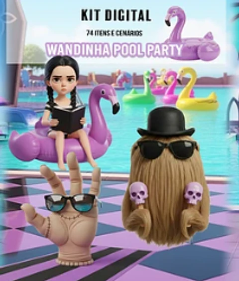 Kit Digital Wandinha Pool Party 3d em Png