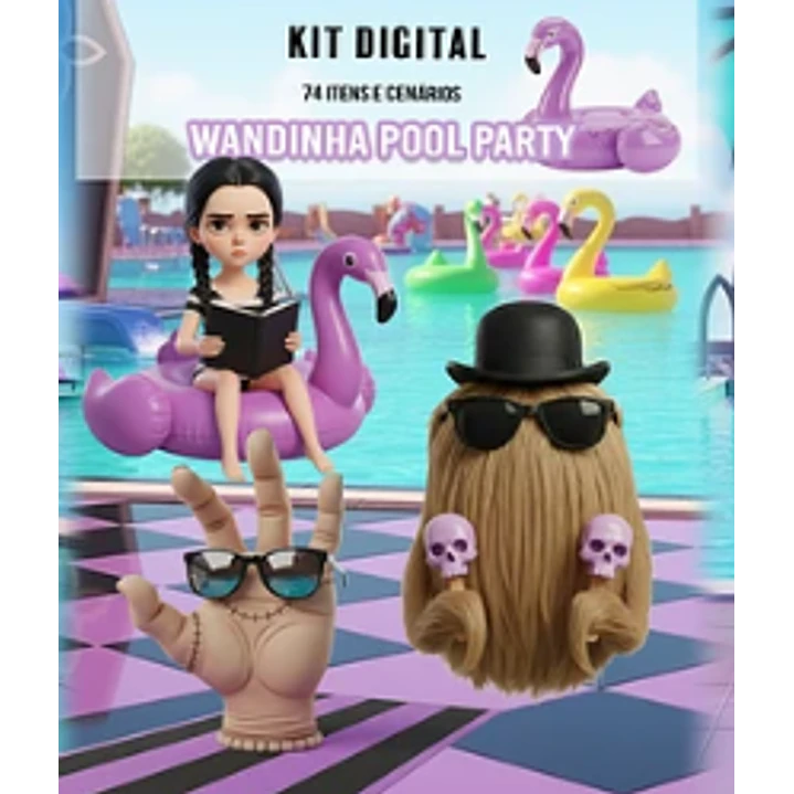 Kit Digital Wandinha Pool Party 3d em Png 1