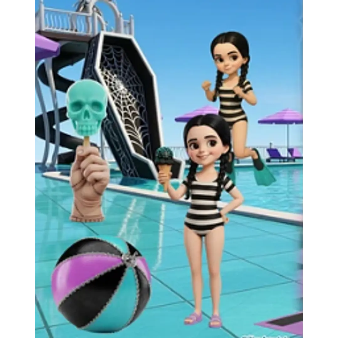 Kit Digital Wandinha Pool Party 3d em Png 2