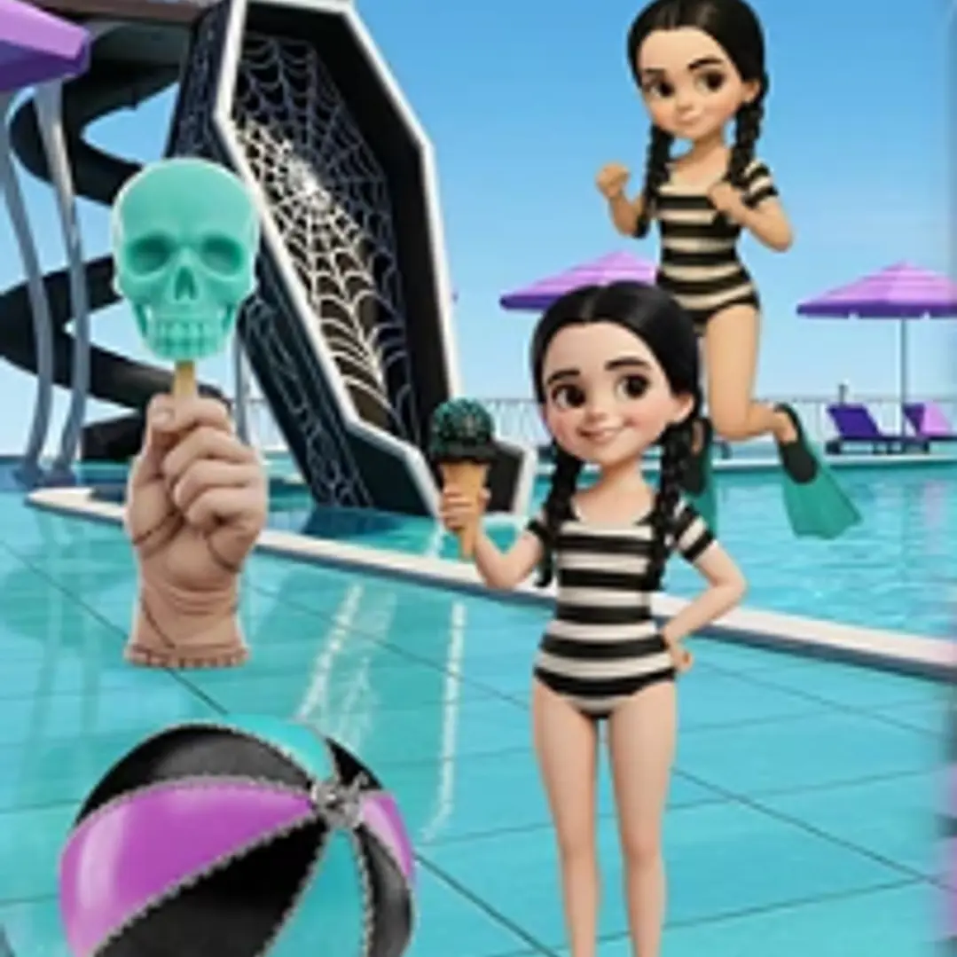 Kit Digital Wandinha Pool Party 3d em Png 2