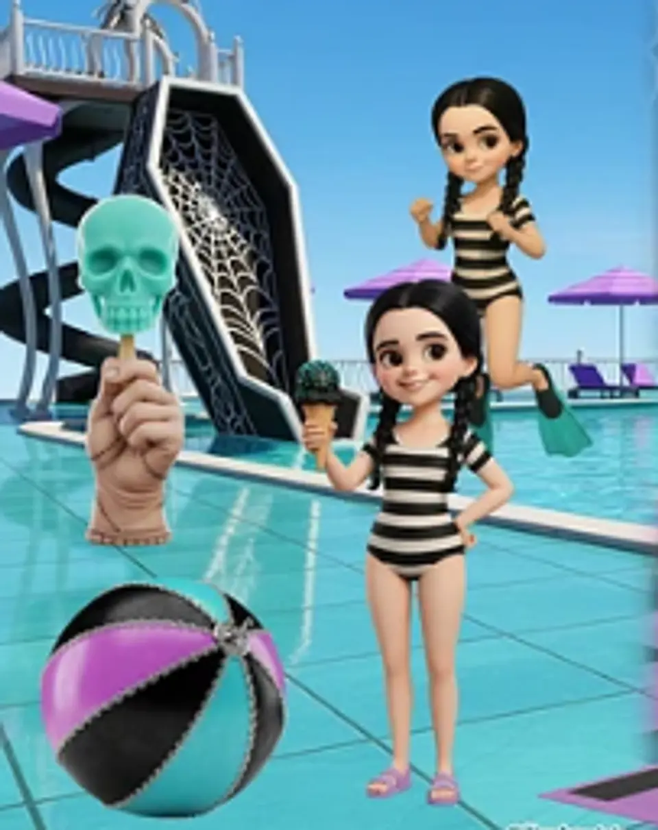 Kit Digital Wandinha Pool Party 3d em Png 2