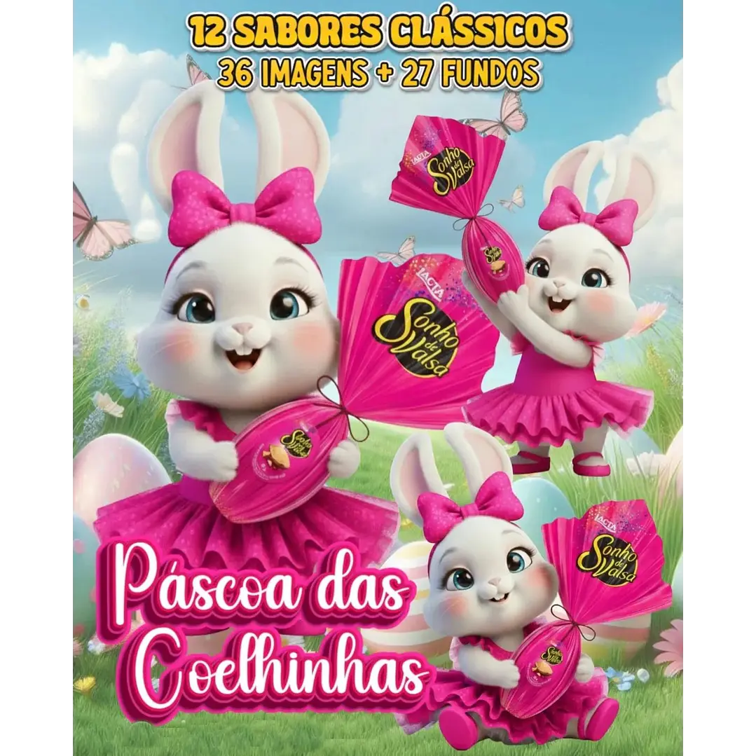 Kit Digital Páscoa Coelhinha 3d em Png 1