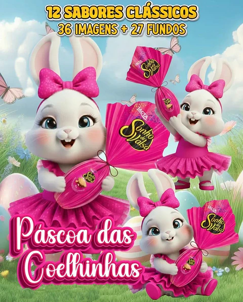 Kit Digital Páscoa Coelhinha 3d em Png