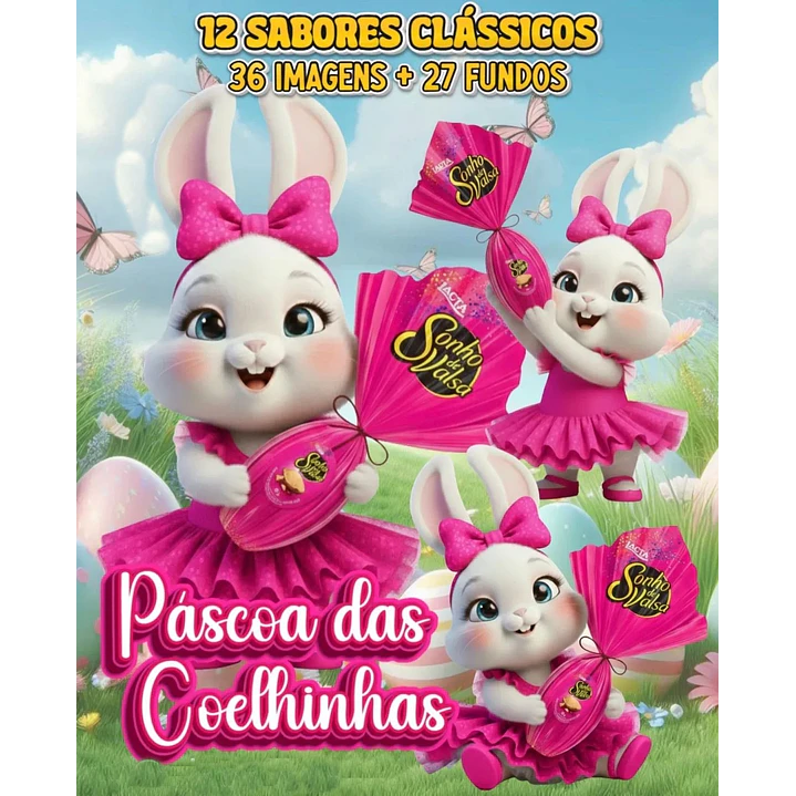 Kit Digital Páscoa Coelhinha 3d em Png 1