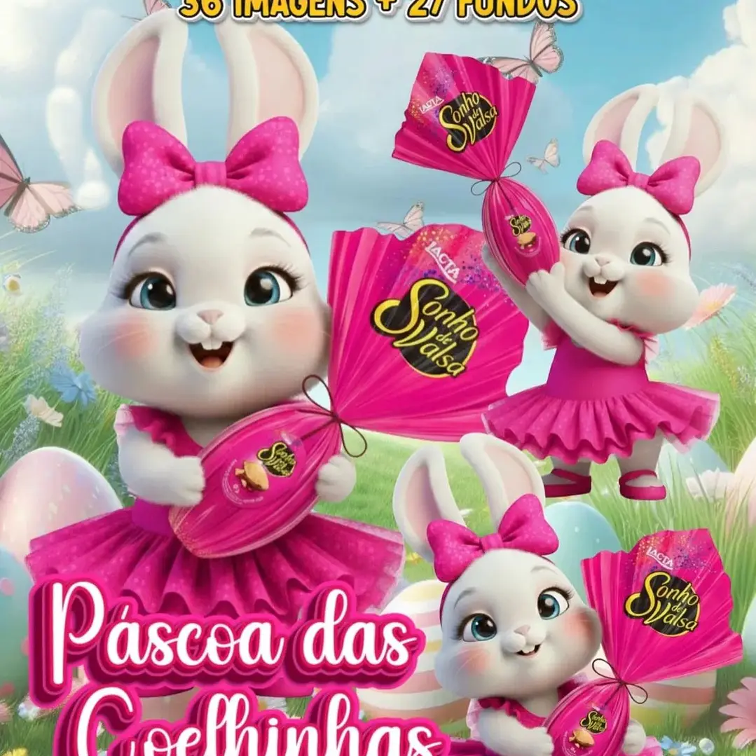 Kit Digital Páscoa Coelhinha 3d em Png 1