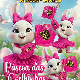 Kit Digital Páscoa Coelhinha 3d em Png