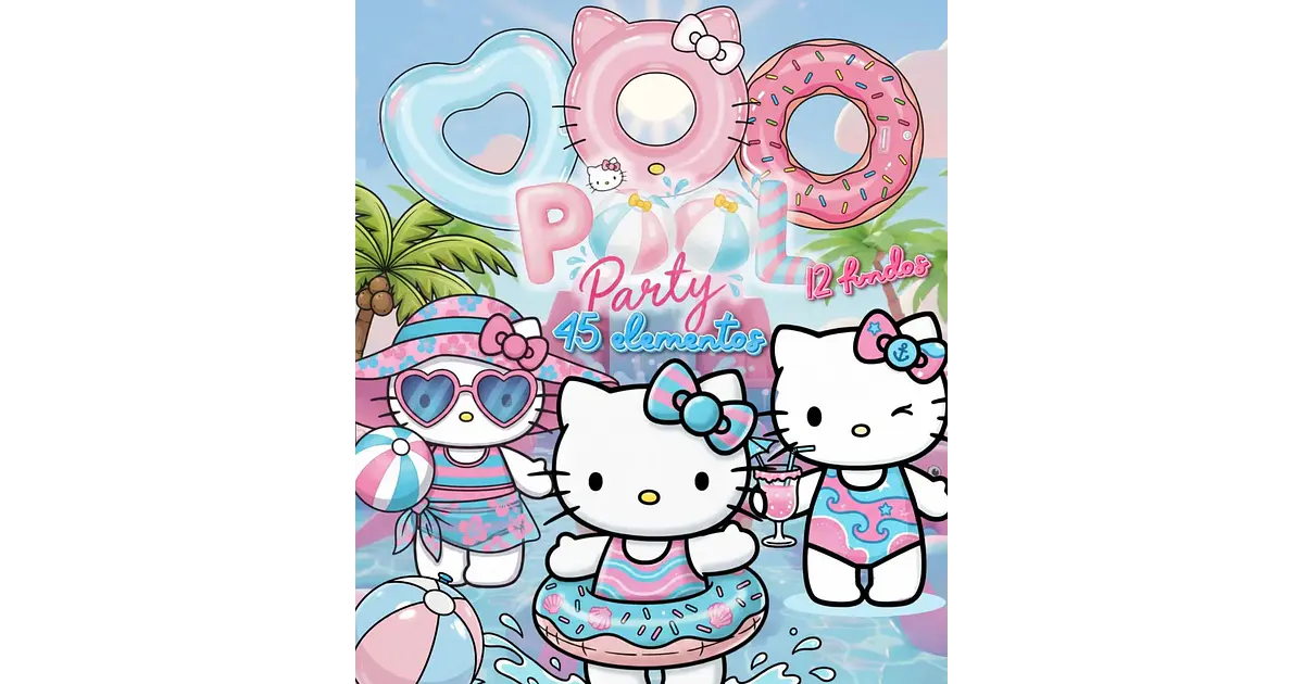 Kit Digital Pool Party Hello Kitty em Png