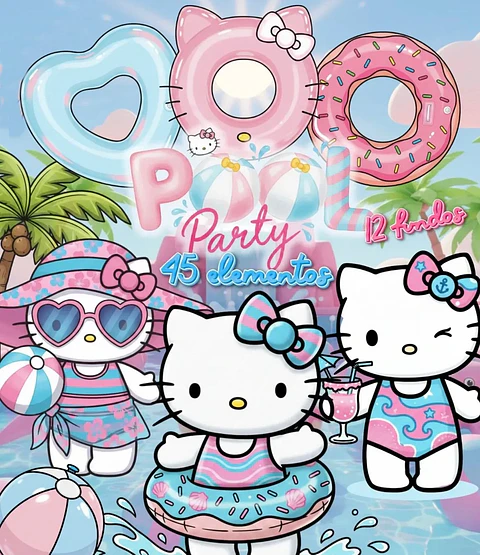 Kit Digital Pool Party Hello Kitty em Png
