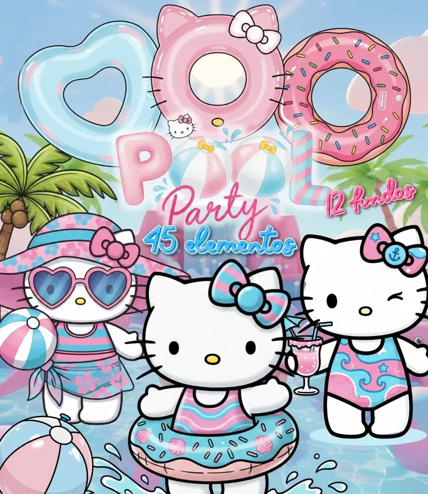 Kit Digital Pool Party Hello Kitty em Png 1