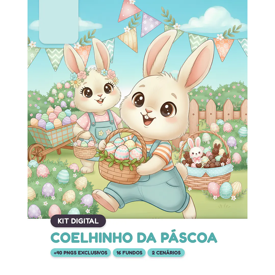 Kit Digital Coelhinho da Páscoa em Png 1