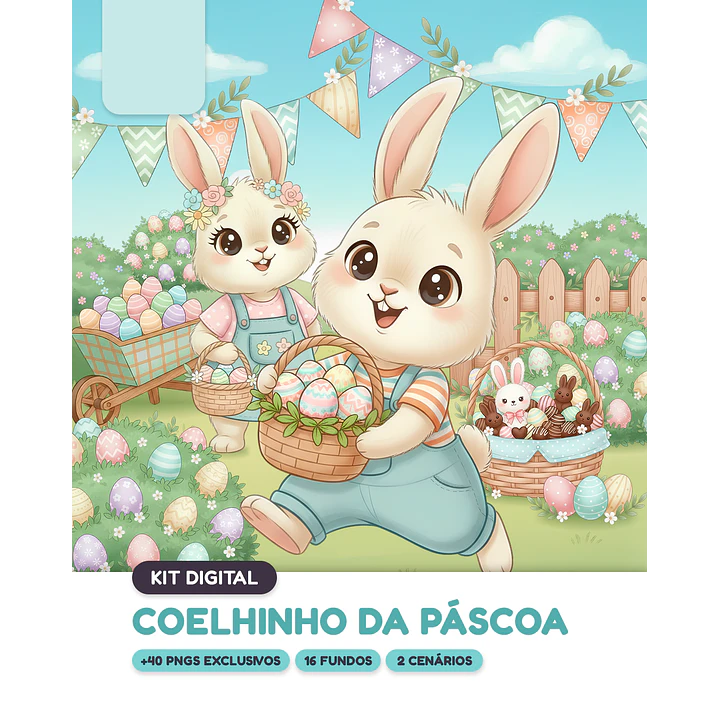 Kit Digital Coelhinho da Páscoa em Png 1
