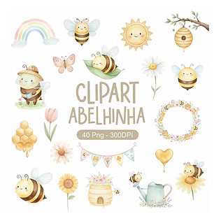 Kit Digital Abelinha Aquarelado em Png