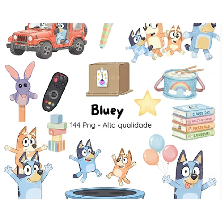 Kit Digital Bluey Aquarelado em Png 1