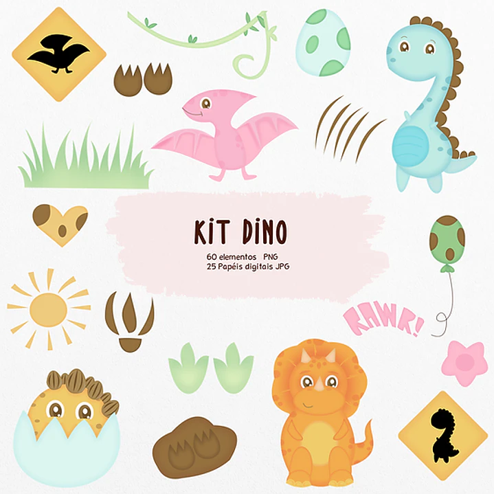 Kit Digital Dino Dinossauro em Png 1