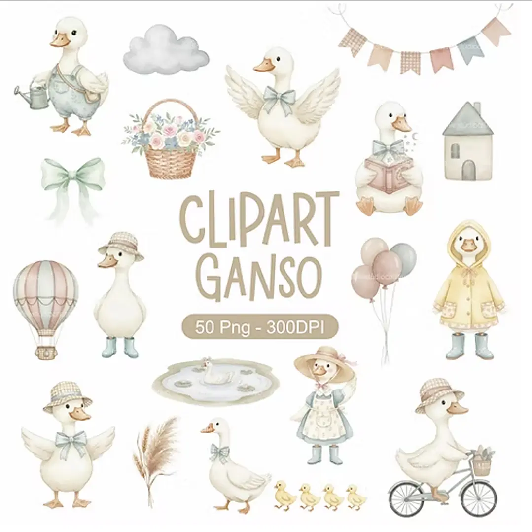 Kit Digital Ganso Aquarela em Png 1