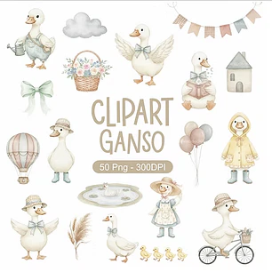 Kit Digital Ganso Aquarela em Png