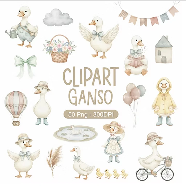 Kit Digital Ganso Aquarela em Png 1