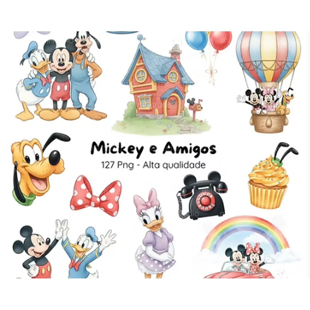 Kit Digital Mickey and Friends Aquarela em Png 1