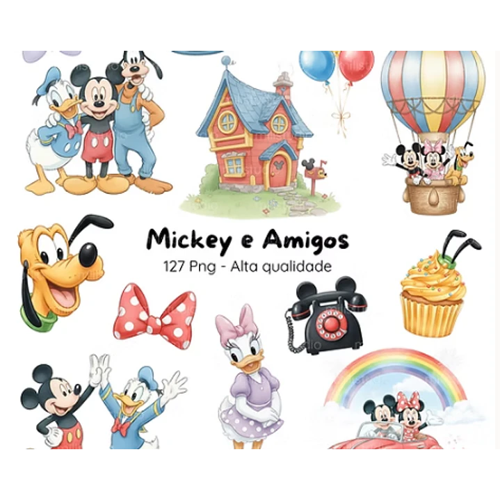 Kit Digital Mickey and Friends Aquarela em Png 1