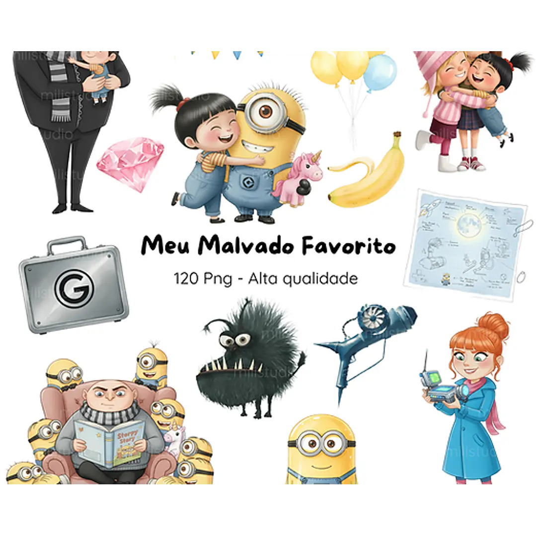 Kit Digital Minions Aquarela em Png 1