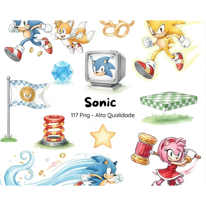 Kit Digital Sonic Aquarela em Png 1