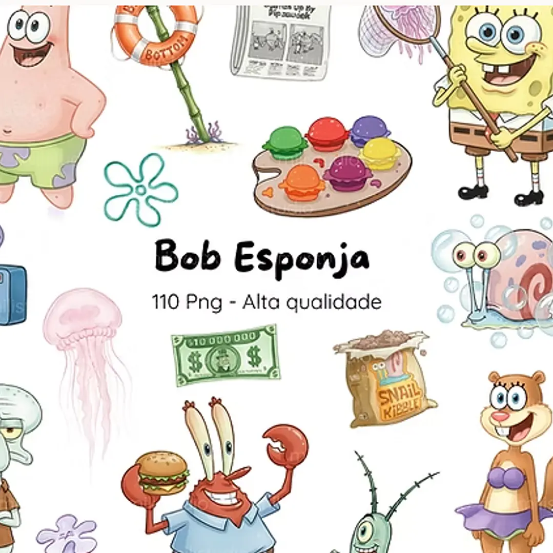 Kit Digital Bob Esponja Aquarela em Png 1