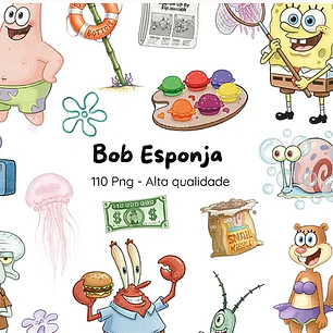 Kit Digital Bob Esponja Aquarela em Png