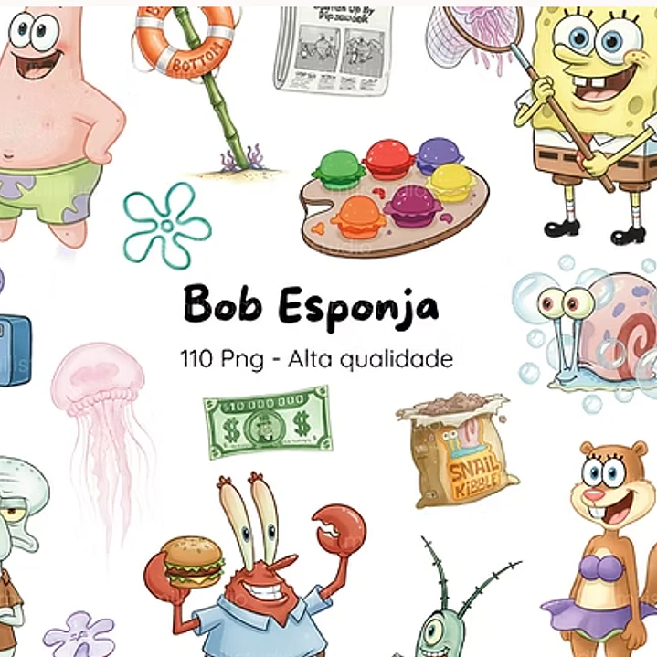 Kit Digital Bob Esponja Aquarela em Png 1